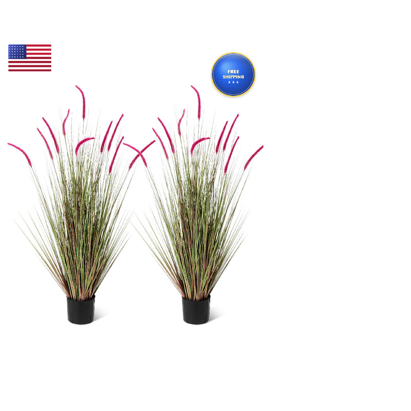 Jexine 2 Pieces Faux Plants Outdoor 4 Ft Tall Artificial Grass Plant Potted