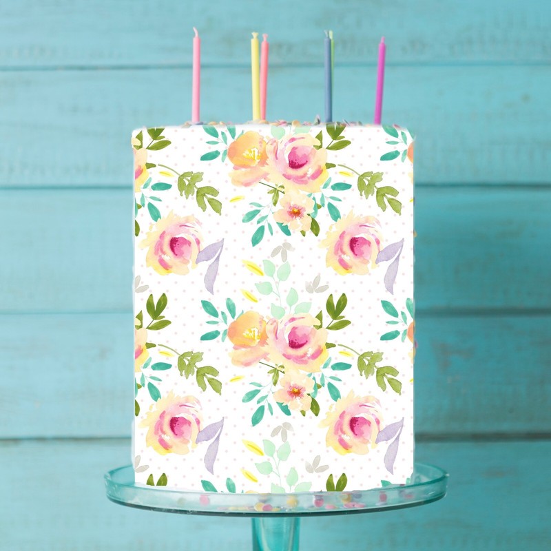 Floral Flower Edible Icing Cake Wrap Topper