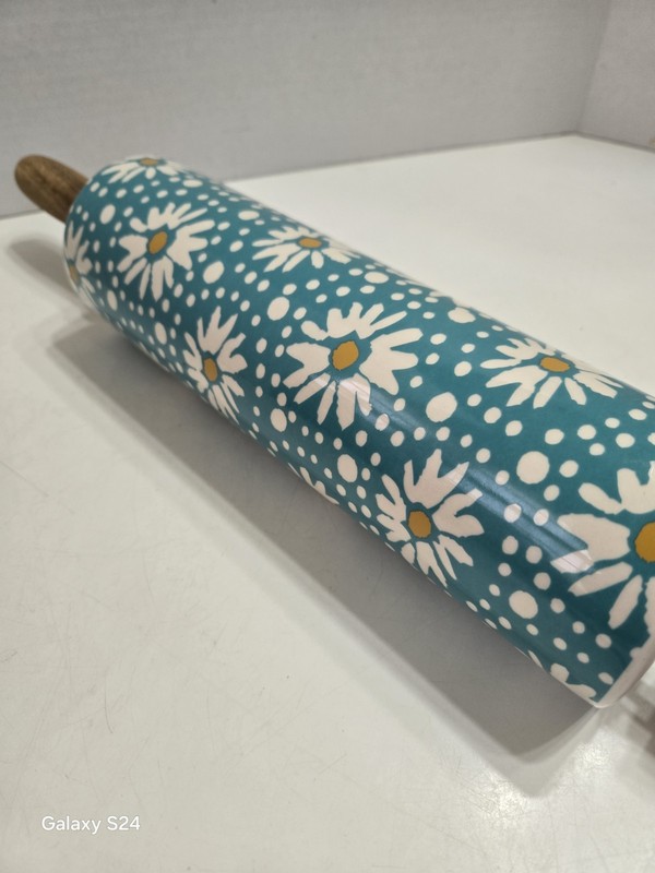 PIONEER WOMAN FLEA MARKET FLORAL Stoneware Rolling Pin With Wooden Handles- 18" gallery