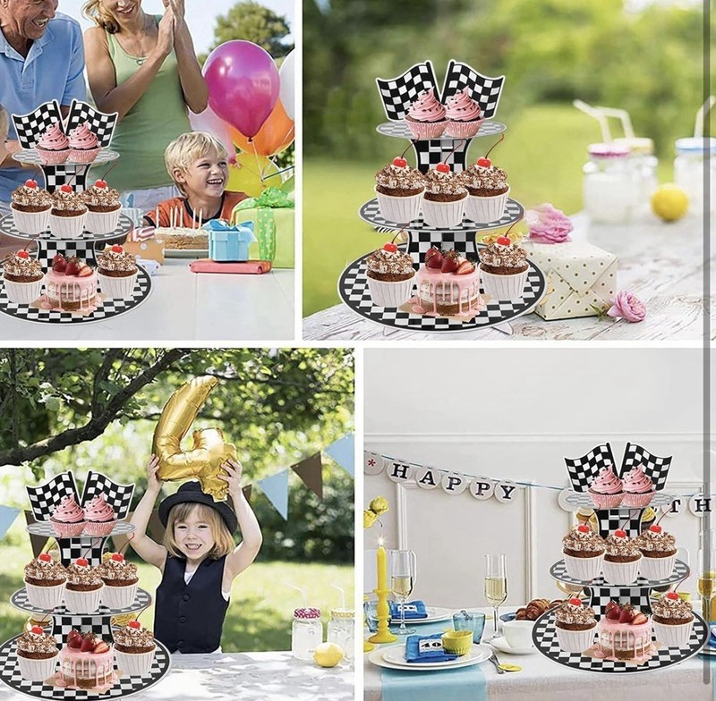 3-Tier Racing Car Theme Cardboard Cupcake Holder 2 Racecar Tablecloths.NIP gallery