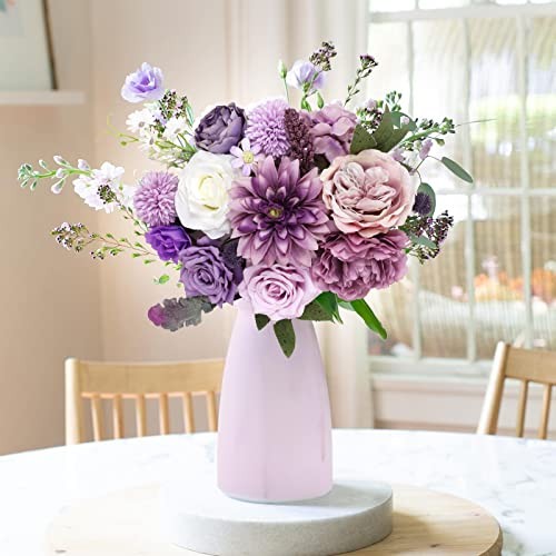 Artificial Flowers Combo Silk Mix Peony Rose Hydrangea Fake Flowers Purple gallery