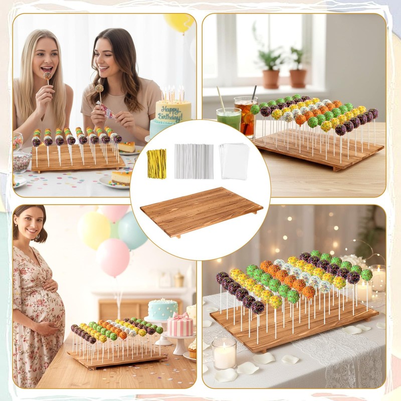 48 Holes Wood Cake Pop Stand, 16.5 x 12 x 1 Inch Wooden Cake Pop Display Hold... gallery