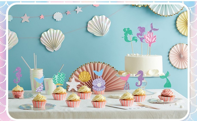 48 Pcs Mermaid Tail Cupcake Toppers Under The Sea Cake Decorations Birthday gallery