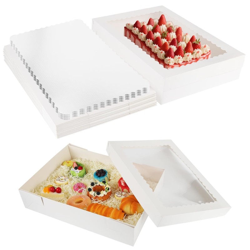 10 Sets 19x14x4in Rectangle Cake Boxes with Boards, White Large Bakery Boxes …