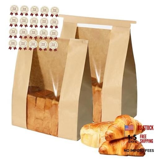 100 PCS Sourdough Bread Bags with Stickers—8.3″x3.5″x13.7″—Homemade