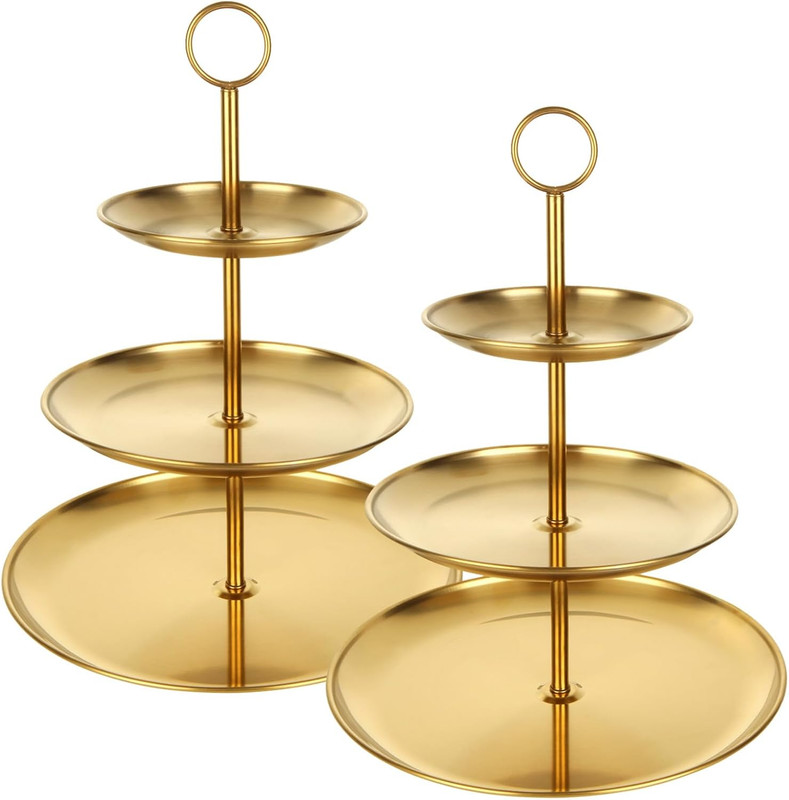 2 Pcs 3 Tier Stainless Steel Cupcake Stand | Gold Tiered Dessert Stand for Weddi gallery