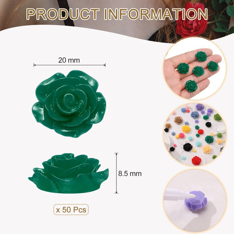 50 Pcs Dark Green Resin Rose Flower Beads, 20mm Flatback Flower Charm gallery