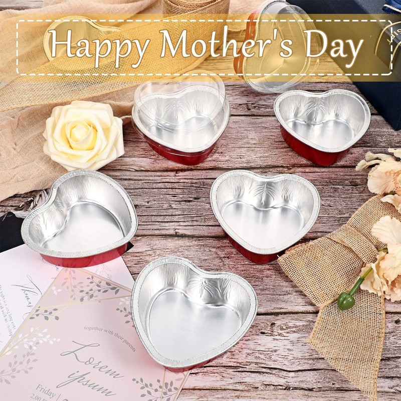 40 Sets Aluminum Foil Cake Pan Heart Shaped Cupcake Cup Mini Heart Cake Tins ... gallery