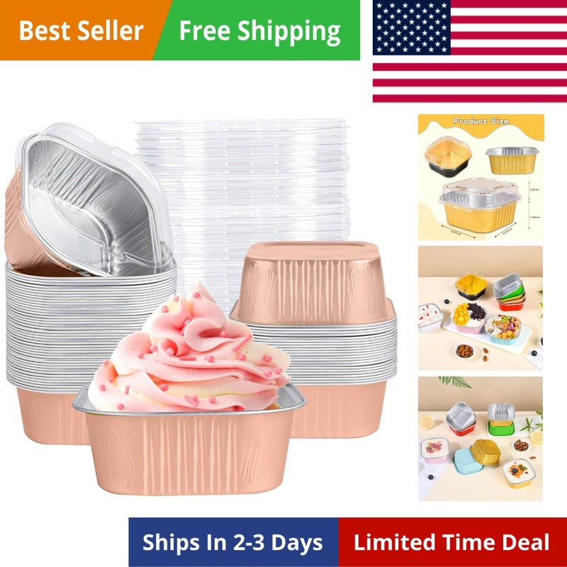 40 Pack Mini Cake Pans with Lids, 5oz Square Aluminum Foil Brownie Baking Cup…