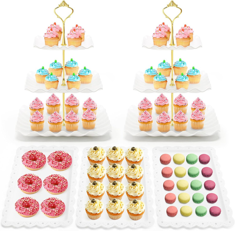 5 Pieces Cupcake Stand Set, 2 Pieces 3 Tier Cupcake Stands with 3 Pieces Appetiz gallery
