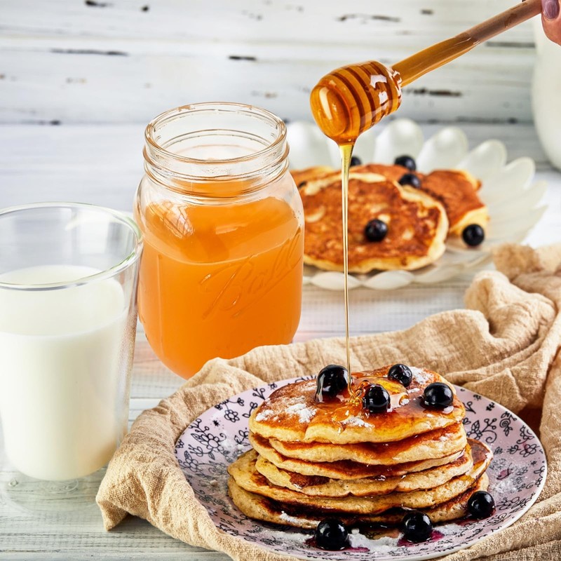 16 Oz Glass Honey Jar with Dipper,Glass Honey Pot with Lid,Mason Jar with Wooden gallery