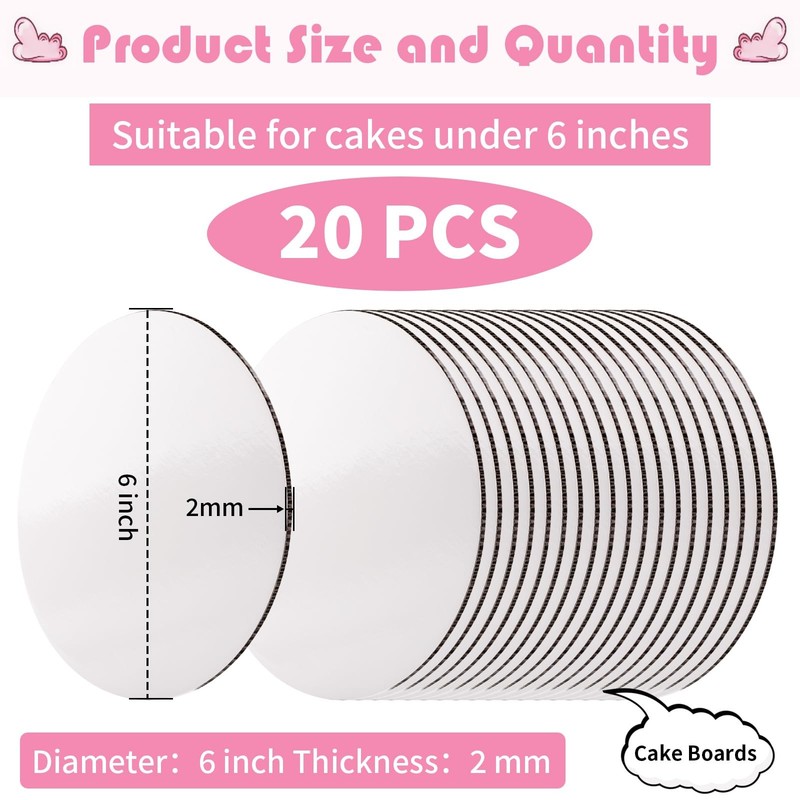 20 Pcs 6-inch Round White Cake Boards Cardboard Cake Base for DIY Display gallery