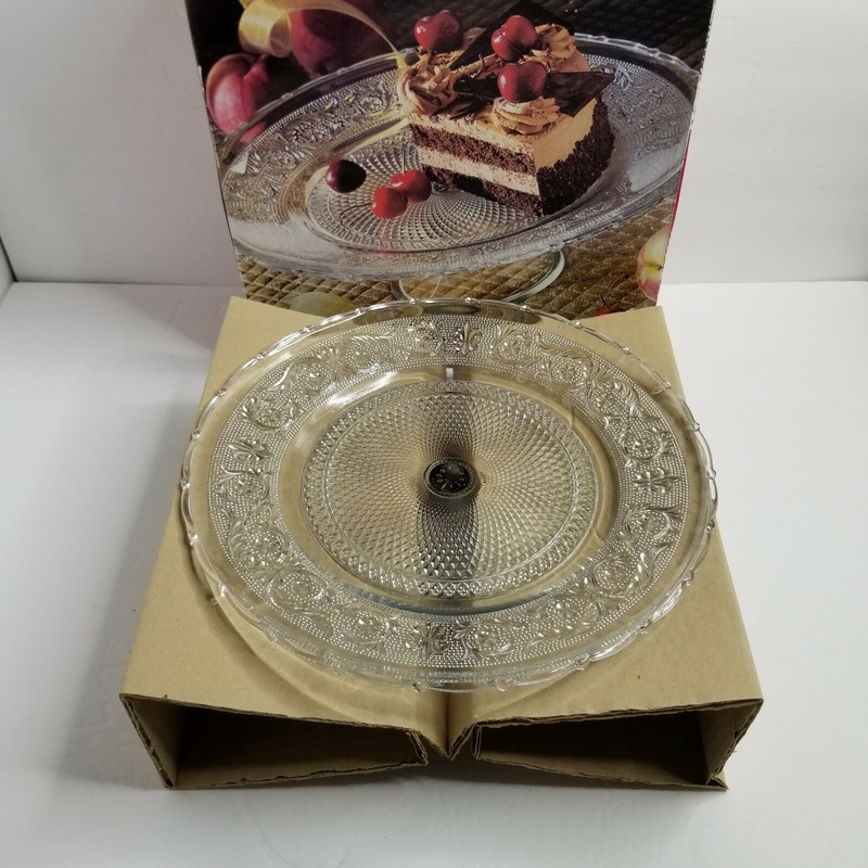 Vintage Bali 12" Glass Cake Stand, Pedestal (Footed), Clear Design, Original Box gallery