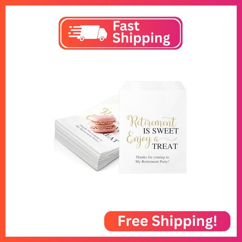 Teenyyou 100 Pcs Retirement Cookie Bags 5 x 7 Inch Candy Buffet Party Favor Pape