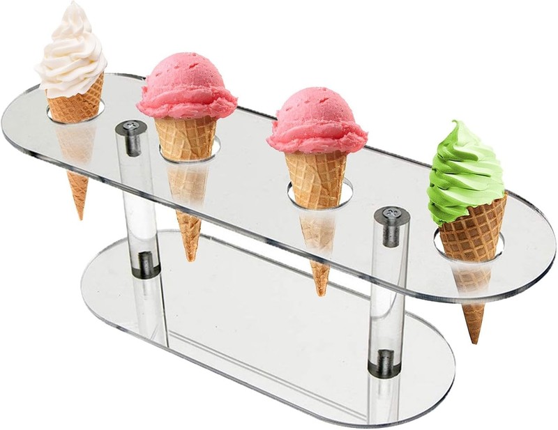 Ice Cream Cone Holder 4 Holes Transparent Acrylic Cupcake Cake Stand Reusable