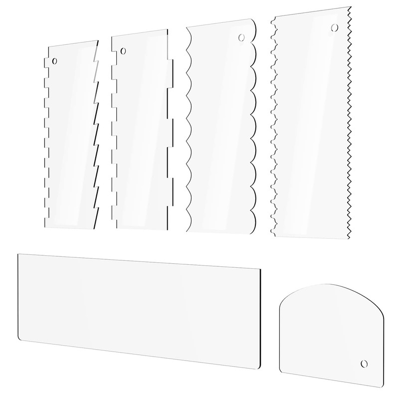 Cake Scraper 6 Pieces Clear Acrylic Icing Smoother Decorating Comb Scrapers S…