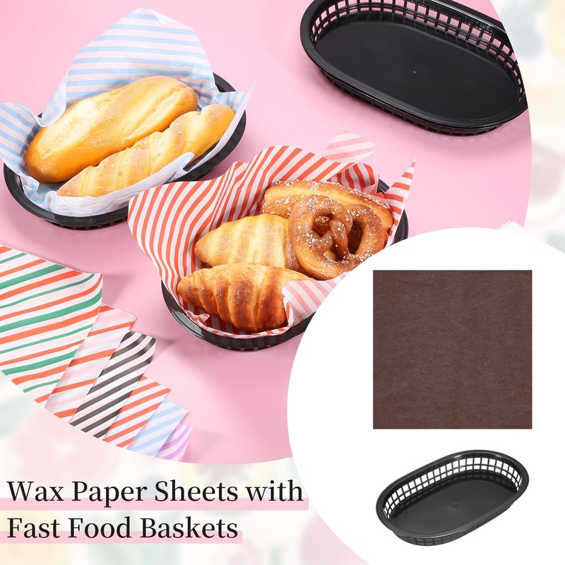 50pcs Solid Color Wax Paper Sheets with 5 Pcs Fast Food Baskets, Dark Brown gallery