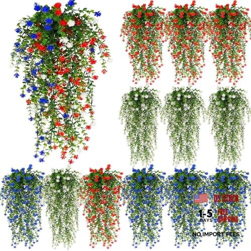 Daifunli Pcs Red Blue White Artificial Hanging Flowers Outdoor 24 Camellia