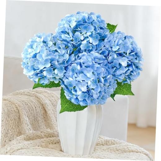 21″ Real Touch Hydrangea Artificial Flowers with Stems – Fake Silk – 3 Pcs Blue