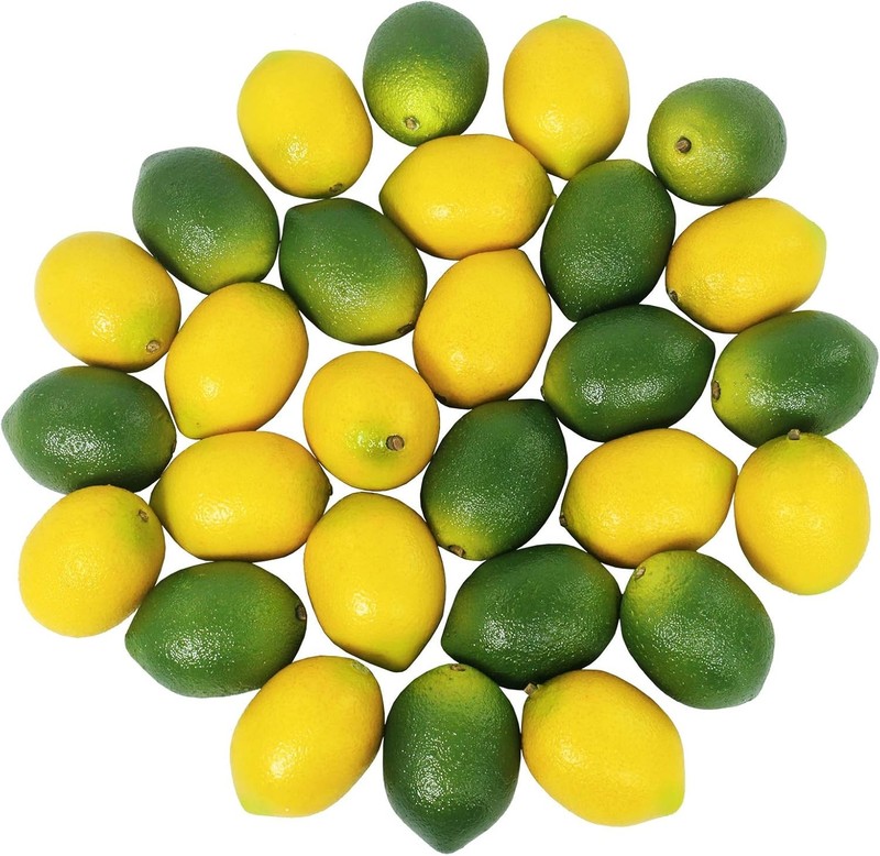 28 Pcs Fake Lemon Artificial Fruits Vivid Green and Yellow Lemon