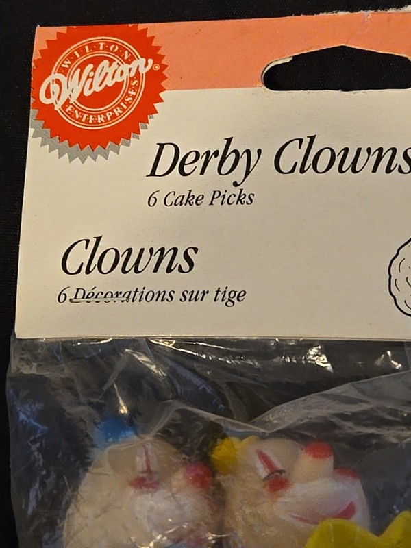 Wilton Derby Clowns 6 Cake Picks Original Packaging Party Birthdays Vintage gallery