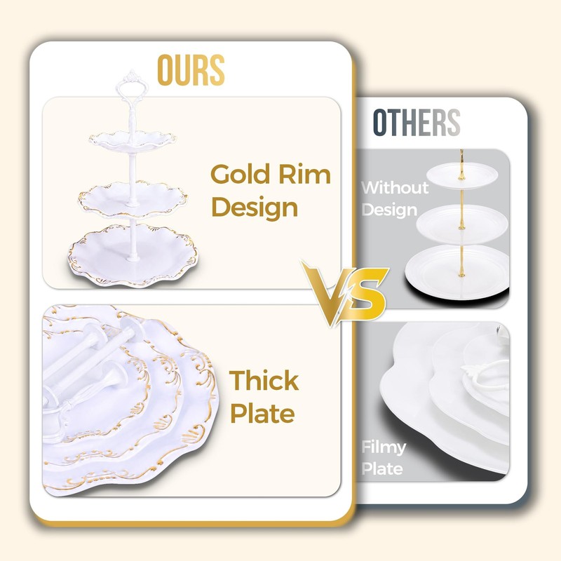 10 Pcs Cupcake Stand,Dessert Table Display Set with Gold Rim,3 x Three-Tier a... gallery