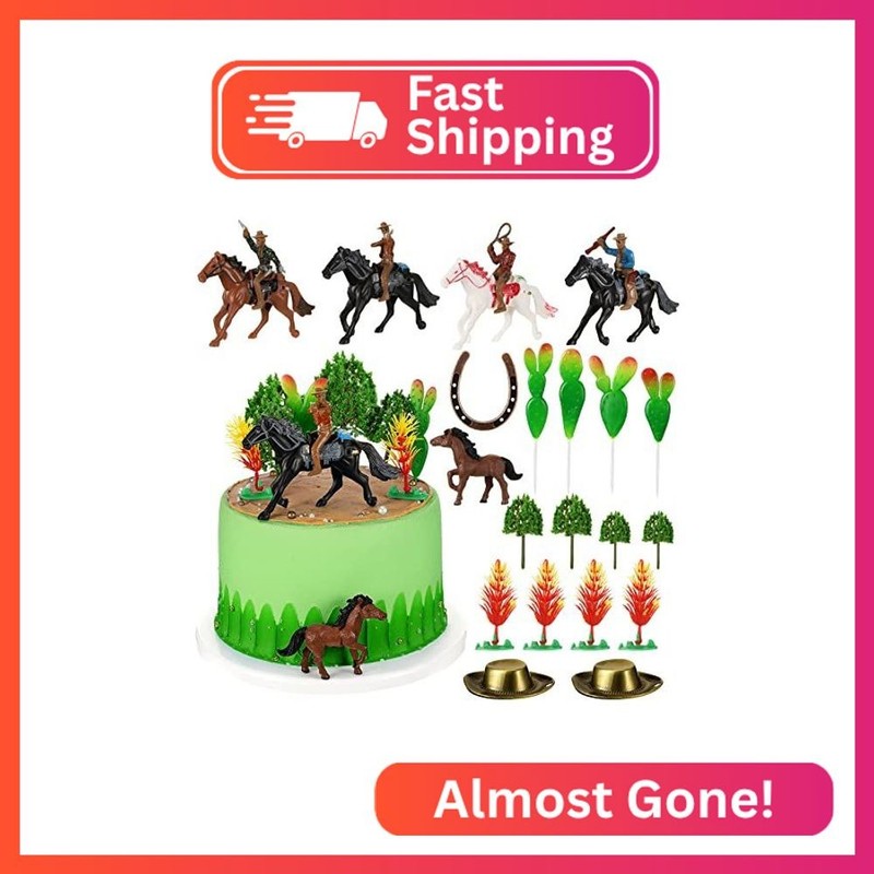 24 Pcs Cowboy Cake Toppers Decoration Horse Cake Topper Western Themed Party Dec