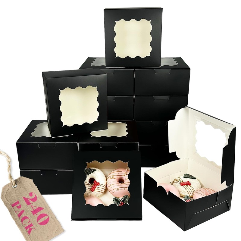 240pcs Black Cookie Boxes 6x6x3" Easy Assemble Pastry Boxes with Window for Bake gallery