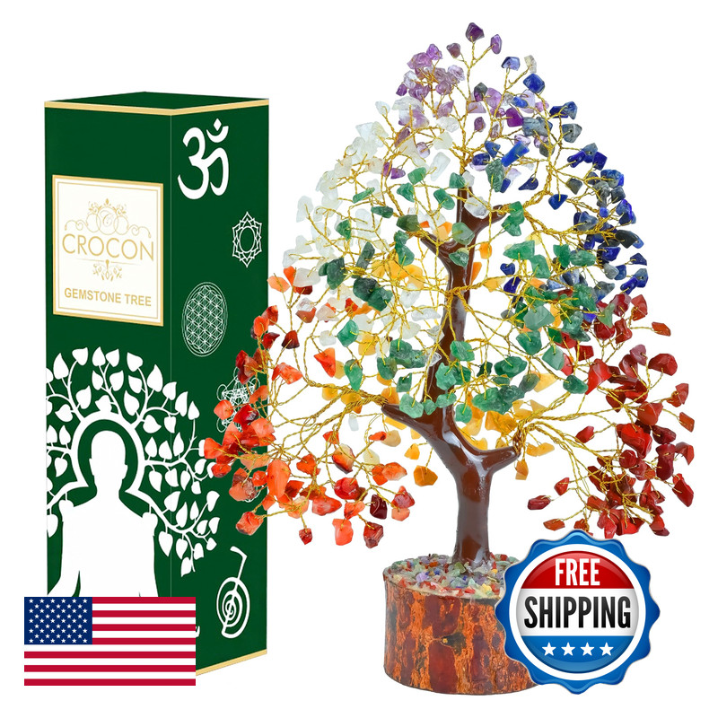 Crocon 7 Chakra Crystals Tree White Aura Base Birthday Gifts For Women Men