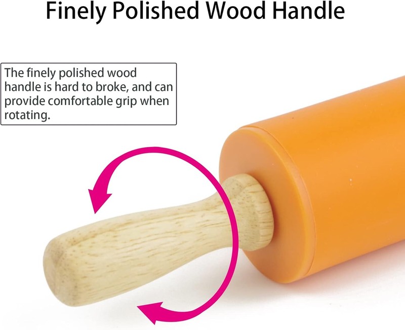 Silicone Baking Non-stick Rolling Pin Dough Roller Wooden Handle gallery