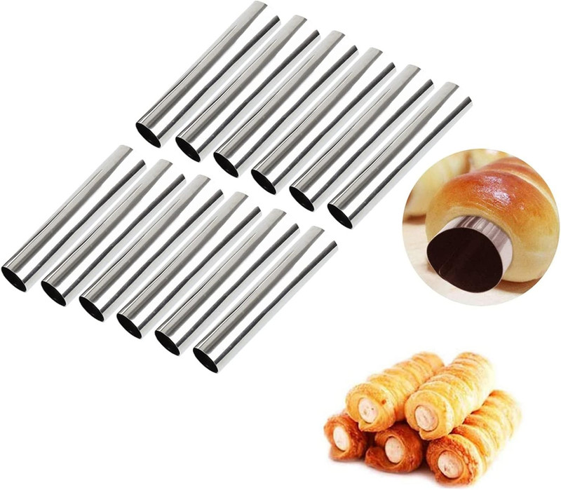 12 Pack Cannoli Tube Non Stick Stainless Steel Cream Horn Mold Danish Pastry Can gallery