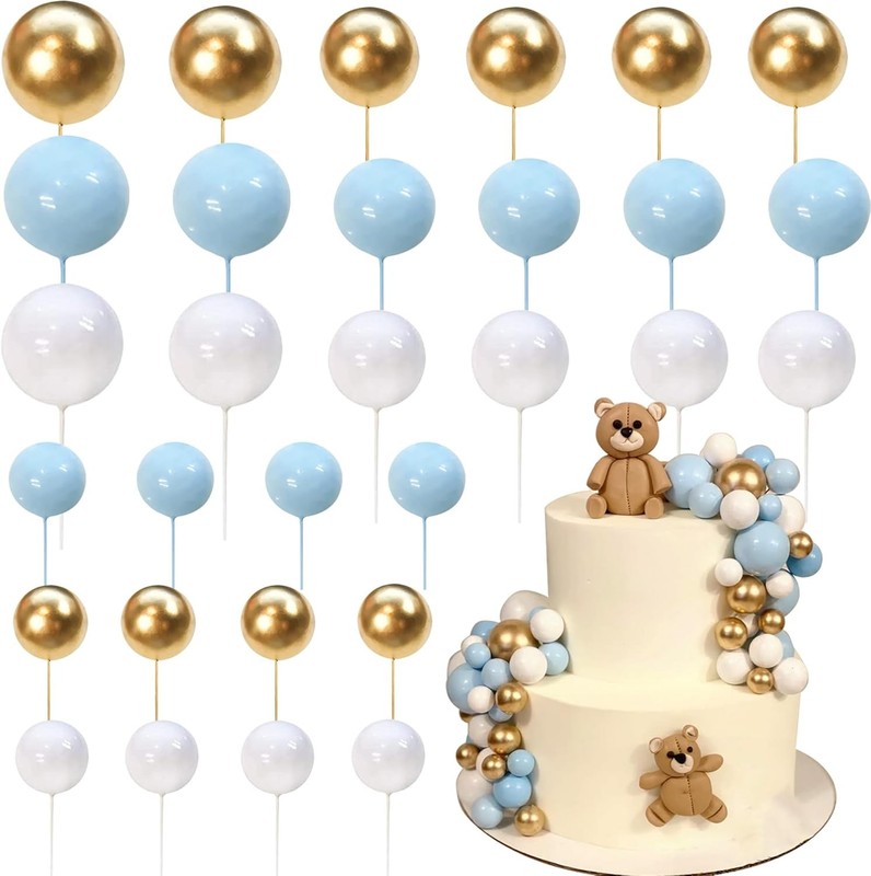 24 PCS Colorful Ball Cake Topper Mini Balloon Cupcake Toppers DIY Foam Ball Cake