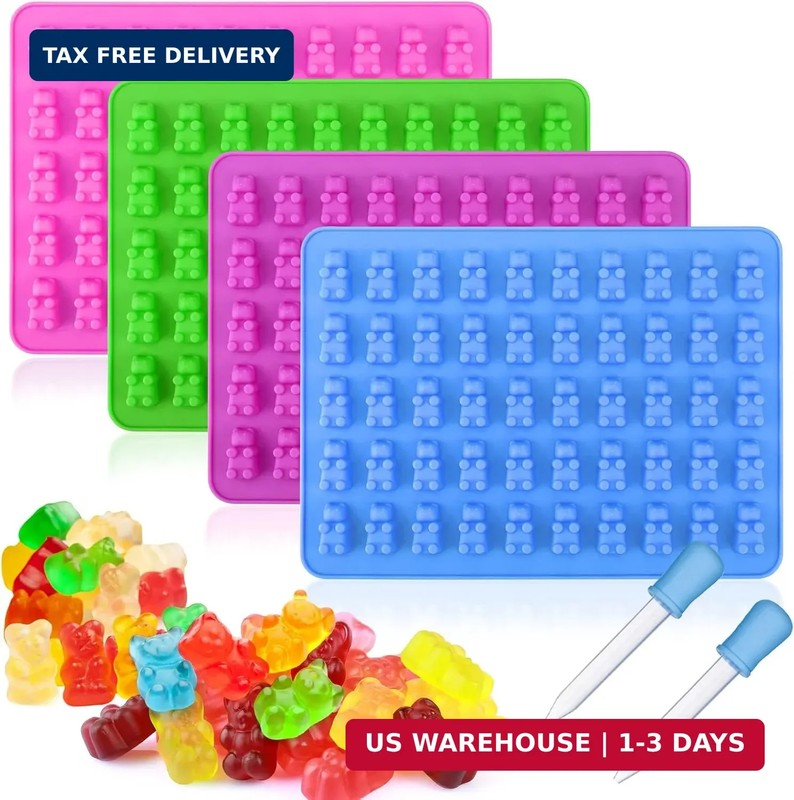 Palksky 4Pcs Gummy Bear Mold Silicone, Fruit Snack Molds, Gummies Trays Molds wi