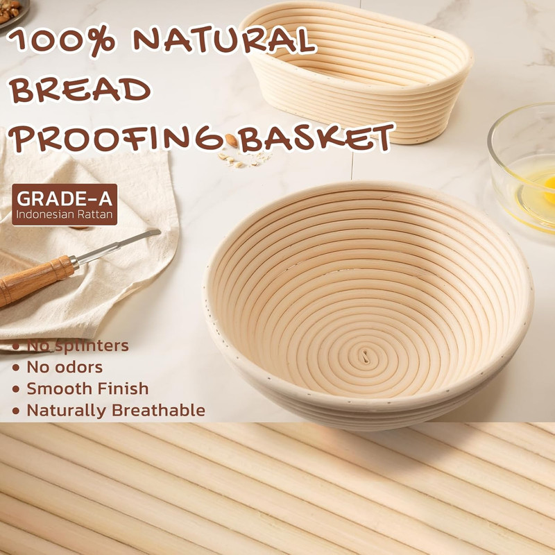 Sourdough Starter Kit with round & Oval Banneton Bread Proofing Basket, Starter gallery