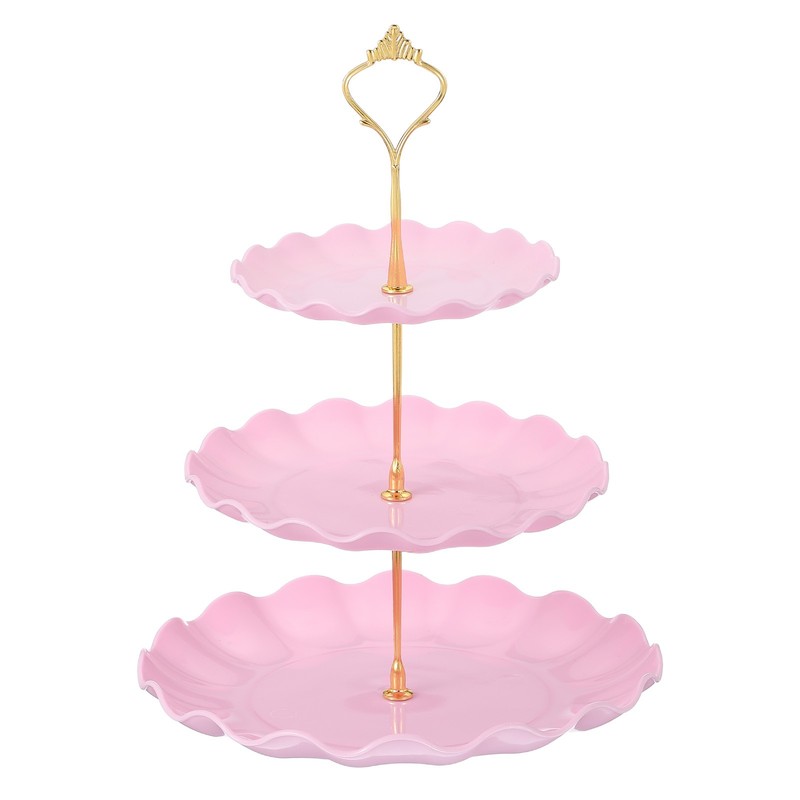 3-Tier Cupcake Stand Holder, 15/20/25cm Tiered Serving Tray, Pink(Ripple)