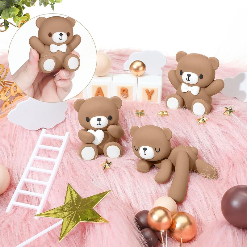 Bear Cake Toppers Mini Bear Cake Decorations Cake Toppers Gold White Pearl Ball gallery