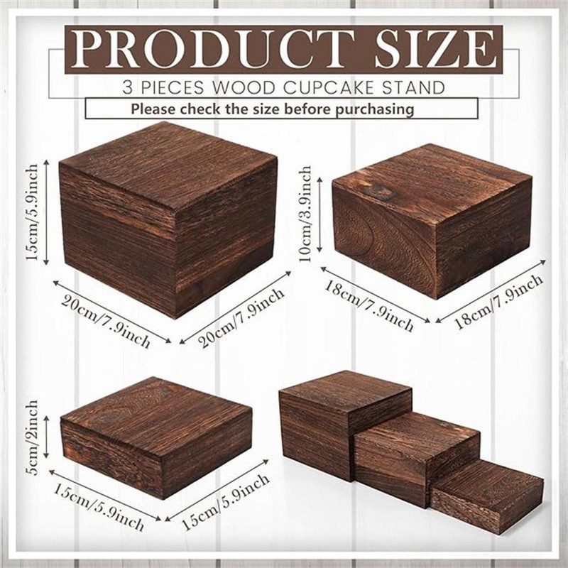 3 Pieces Wood Cake Cupcake Stand Wooden Risers for Party Birthday Home Decor gallery