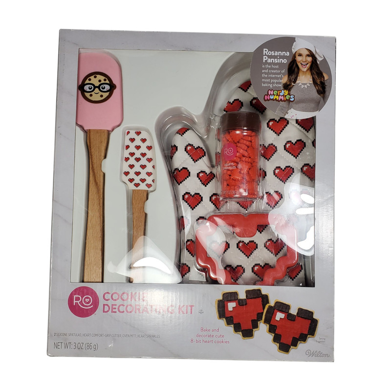 Wilton Rosanna Pansino Cookie Decorating Kit 8-Bit Heart Cutter Glove Spatula