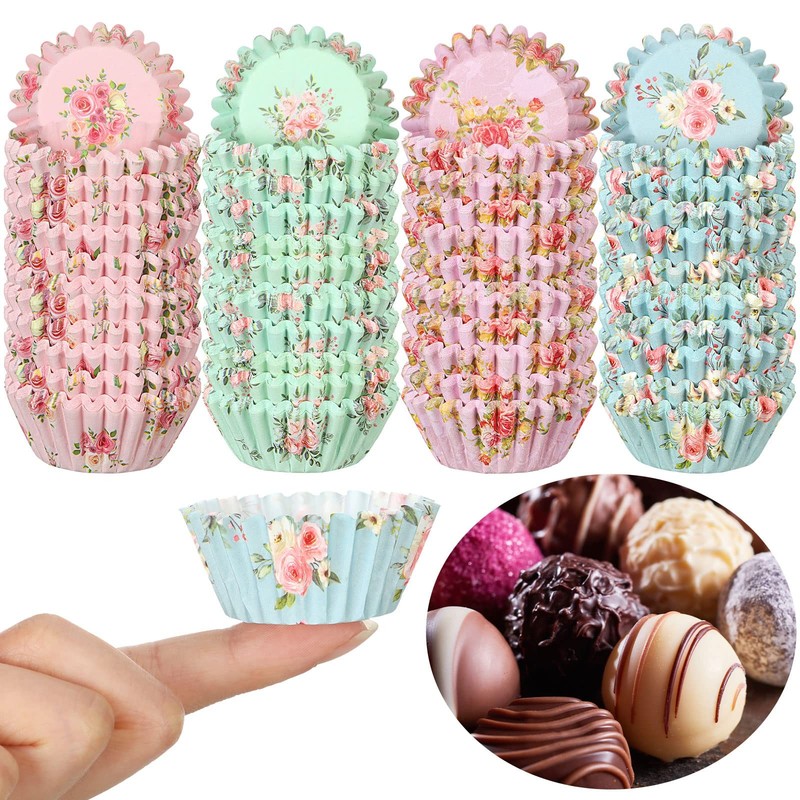 Sunnyray 600 Count Floral Mini Cupcake Liners for Baking Watercolor Flower Sm…