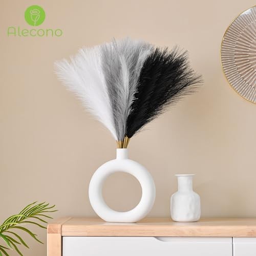 30Pcs Pampas Grass Decor, 17" Black Pampas Grass 30pcs Black White and Grey gallery