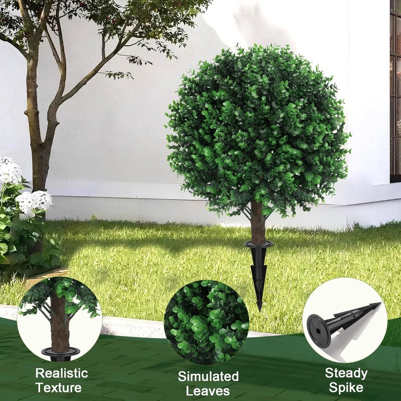 Grewyear Artificial Green Boxwood Topiary Ball Bush For Outdoor Spike Set Of 2 gallery