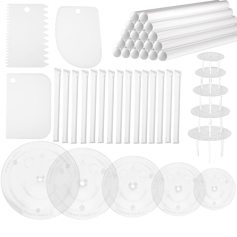 35 PCS Plastic Cake Dowel Set, 5 Dividers, 4, 6, 8, 10, 12 Inch, Stacking