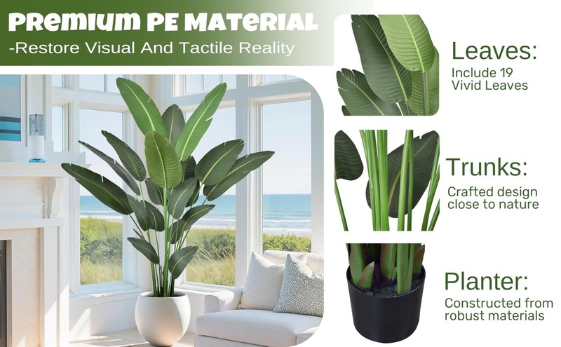 Roselywed Artificial Bird of Paradise Tree 7FT 19 Leaves 82in Black Pot Indoor gallery