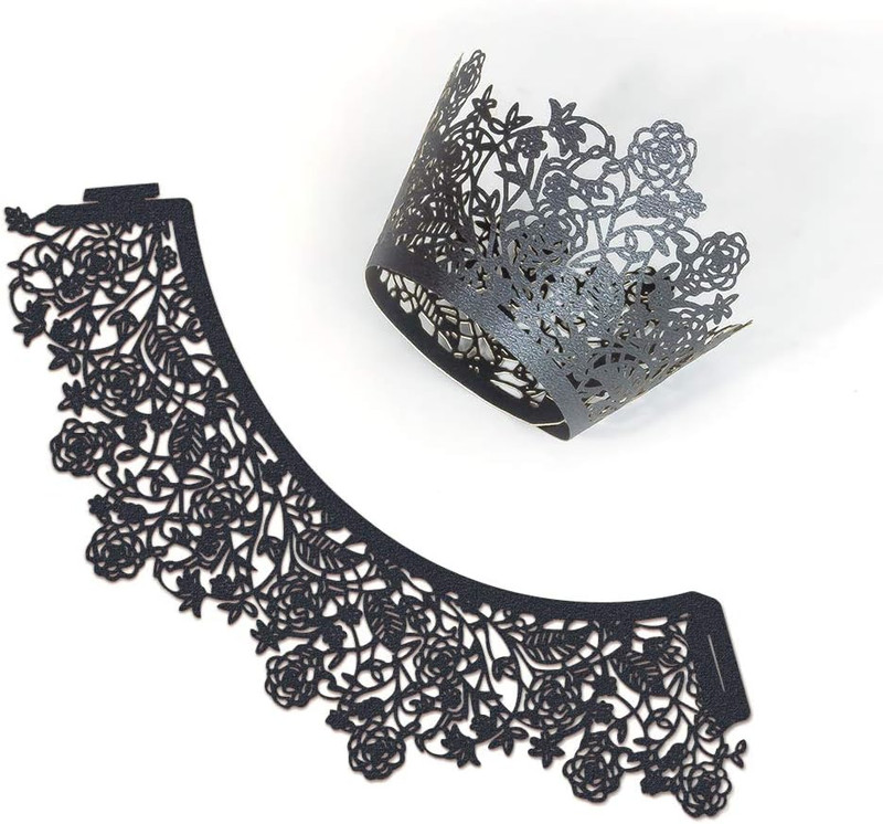 60Pcs Black Rose Lace Cupcake Wrappers Holders, Laser Cut Cupcake Liners Decorat gallery