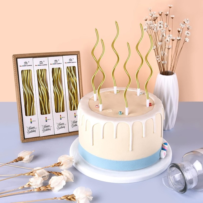 48-Count Gold Spiral Long Thin Metallic Birthday Candles, Cake Candles, Birthday gallery