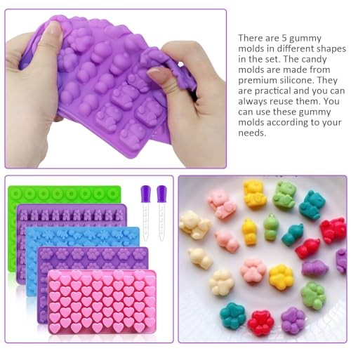 Silicone Gummy Molds Set of 5, Candy Molds with 2 Droppers for 5 Shape gallery