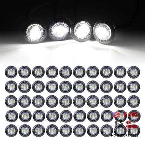 50 Pcs 3/4 Inch Round Lens Side Marker Indicator Lights Clearance with White