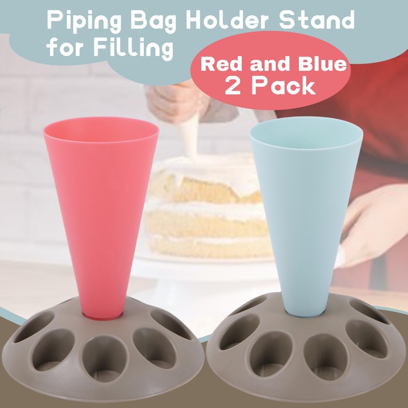 2 PCS Piping Bag Holder Stand Filling Icing Pastry 8 Nozzle Slots Red Blue gallery
