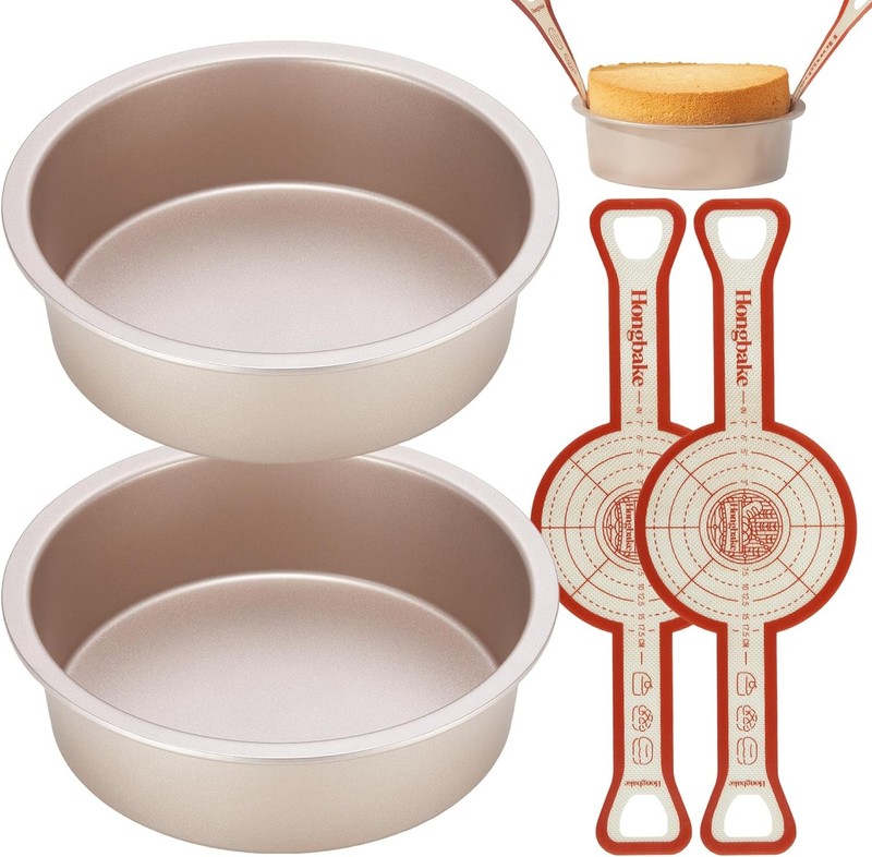 8 Inch Round Cake Pan Set for Baking with 2 Pcs Silicone Baking Sling Mats,