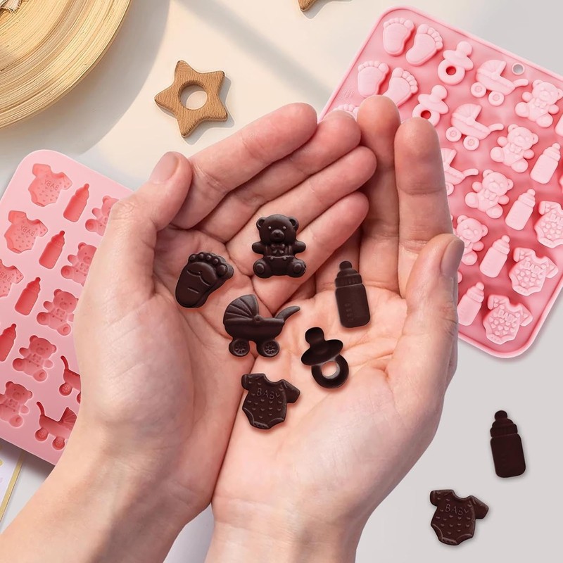Baby-Shower Theme Candy Silicone Molds 2PCS, Chocolate Moulds with Cute Patterns gallery